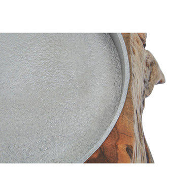 Orsina Almora Small Acacia Wood and Glass Hurricane Candle Holder