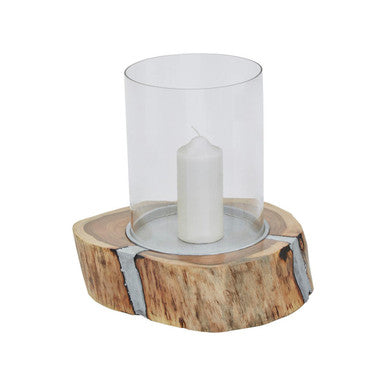Orsina Almora Large Acacia Wood and Glass Hurricane Candle Holder