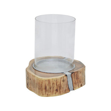 Orsina Almora Large Acacia Wood and Glass Hurricane Candle Holder