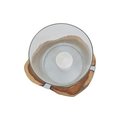 Orsina Almora Large Acacia Wood and Glass Hurricane Candle Holder