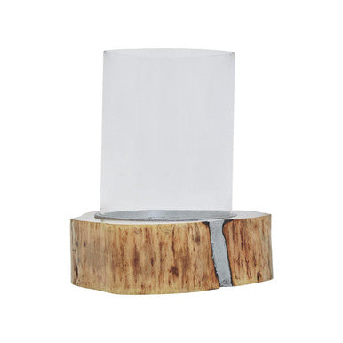 Orsina Almora Large Acacia Wood and Glass Hurricane Candle Holder
