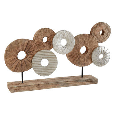 Orsina Element 7 Disc Wooden Sculpture – Mango Wood & Silver Decor