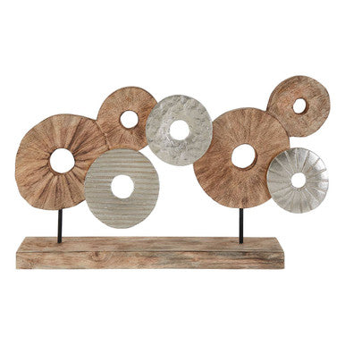 Orsina Element 7 Disc Wooden Sculpture – Mango Wood & Silver Decor