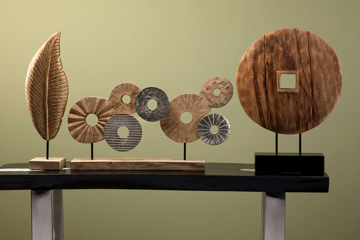Orsina Element 7 Disc Wooden Sculpture – Mango Wood & Silver Decor