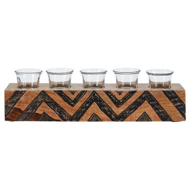 Orsina Bantu Mango Wood Tealight Holder – 5-Glass Tribal Centerpiece