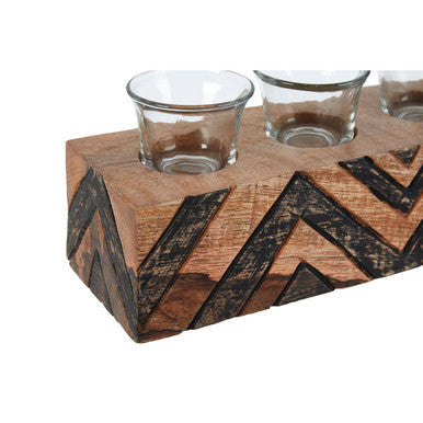 Orsina Bantu Mango Wood Tealight Holder – 5-Glass Tribal Centerpiece