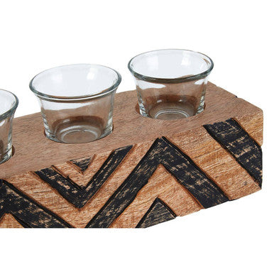 Orsina Bantu Mango Wood Tealight Holder – 5-Glass Tribal Centerpiece