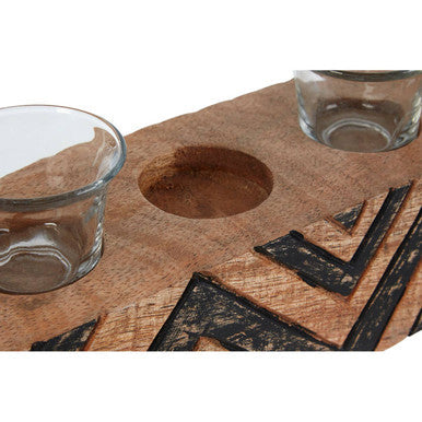 Orsina Bantu Mango Wood Tealight Holder – 5-Glass Tribal Centerpiece