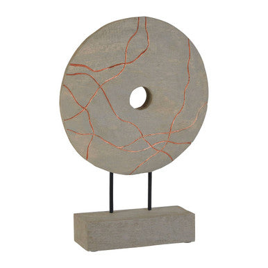Orsina Vena Round Wooden Sculpture | Mango Wood & Copper Tabletop Decor