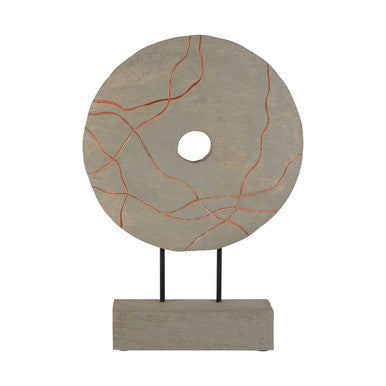 Orsina Vena Round Wooden Sculpture | Mango Wood & Copper Tabletop Decor