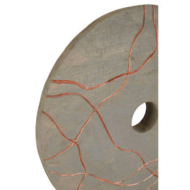 Orsina Vena Round Wooden Sculpture | Mango Wood & Copper Tabletop Decor