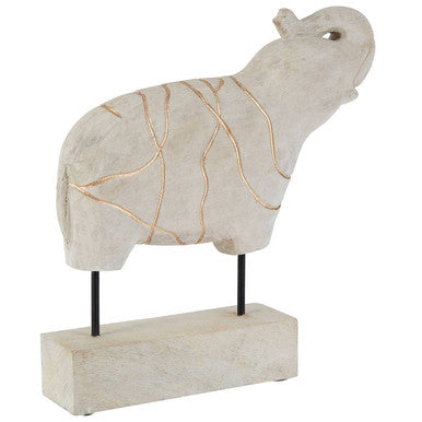 Orsina Vena Mango Wood Elephant Sculpture | Whitewash & Gold Finish