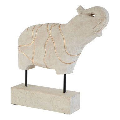 Orsina Vena Mango Wood Elephant Sculpture | Whitewash & Gold Finish