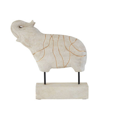Orsina Vena Mango Wood Elephant Sculpture | Whitewash & Gold Finish