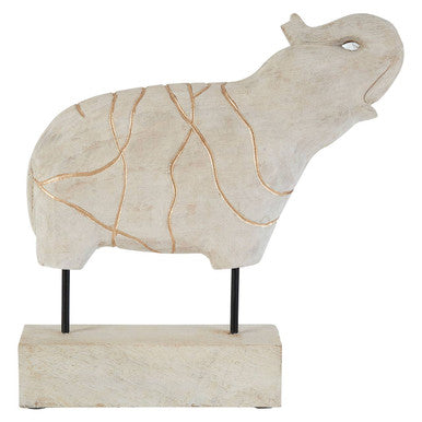 Orsina Vena Mango Wood Elephant Sculpture | Whitewash & Gold Finish