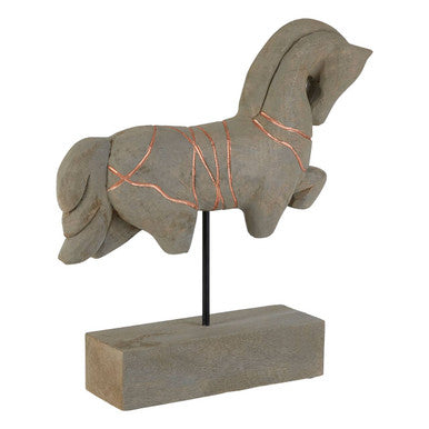 Orsina Vena Horse Sculpture – Hand-Carved Mango Wood with Copper Detail
