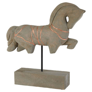 Orsina Vena Horse Sculpture – Hand-Carved Mango Wood with Copper Detail