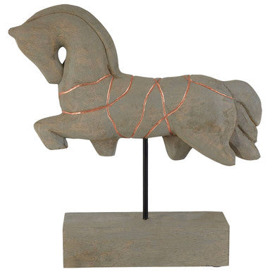 Orsina Vena Horse Sculpture – Hand-Carved Mango Wood with Copper Detail