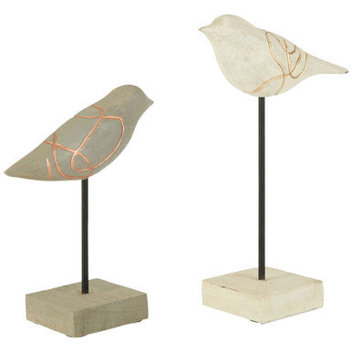Orsina Vena Bird Sculptures – Set of 2 Mango Wood & Iron Home Decor
