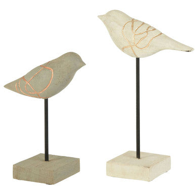Orsina Vena Bird Sculptures – Set of 2 Mango Wood & Iron Home Decor