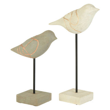 Orsina Vena Bird Sculptures – Set of 2 Mango Wood & Iron Home Decor