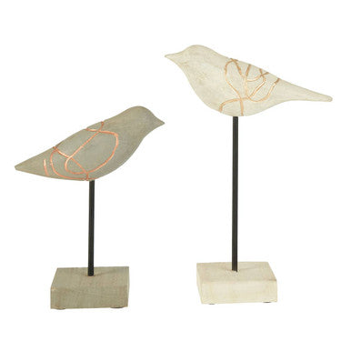 Orsina Vena Bird Sculptures – Set of 2 Mango Wood & Iron Home Decor