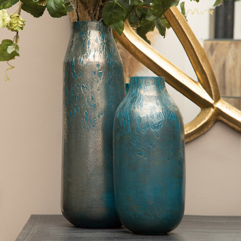 Orsina Caris Small Blue Speckled Glass Vase with Metallic Finish