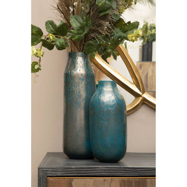 Orsina Caris Large Blue Speckled Glass Vase – Turquoise & Metallic