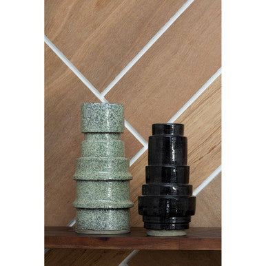 Orsina Kaga Black Earthenware Vase – Sculptural Textured Modern Decor