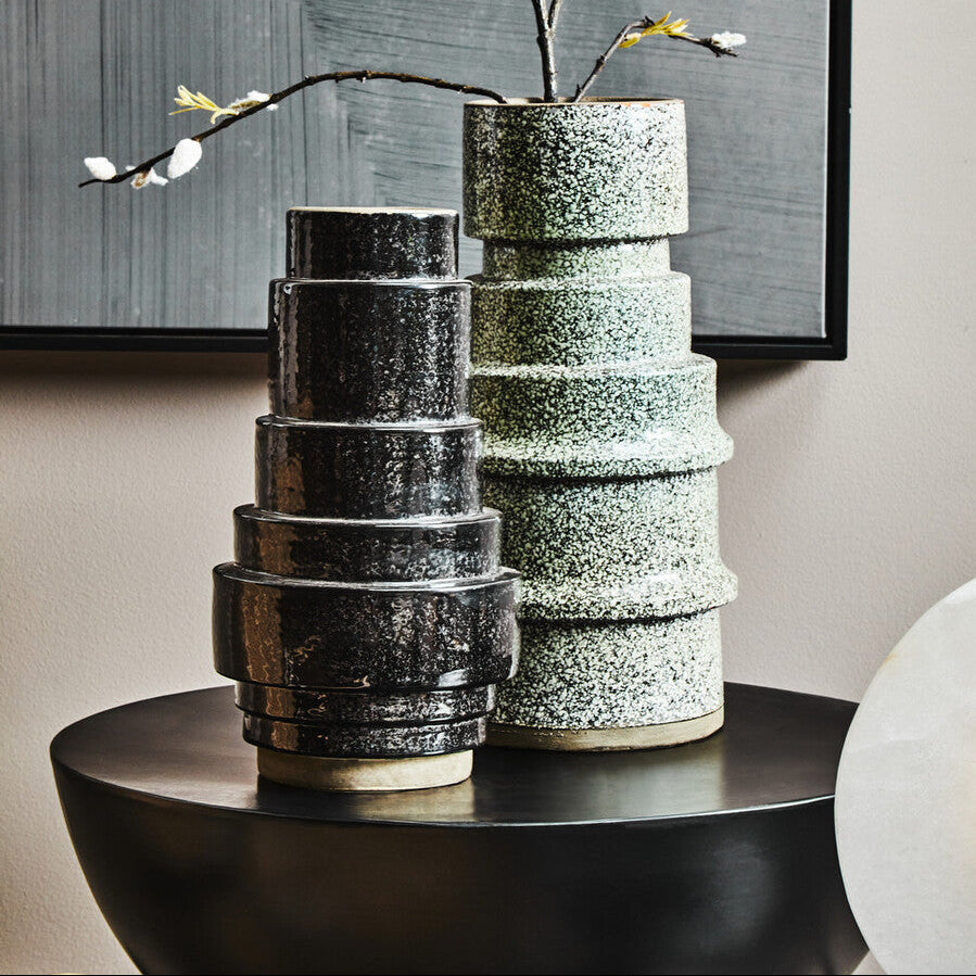 Orsina Kaga Black Earthenware Vase – Sculptural Textured Modern Decor