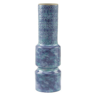 Orsina Ciano Large Earthenware Vase – Speckled Teal Geometric Decor