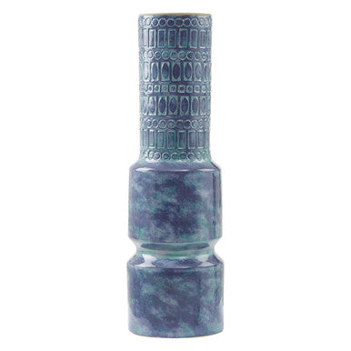 Orsina Ciano Large Earthenware Vase – Speckled Teal Geometric Decor