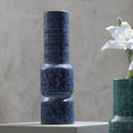 Orsina Ciano Large Earthenware Vase – Speckled Teal Geometric Decor
