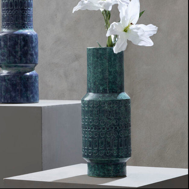 Orsina Ciano Small Earthenware Vase – Speckled Teal Textured Pottery