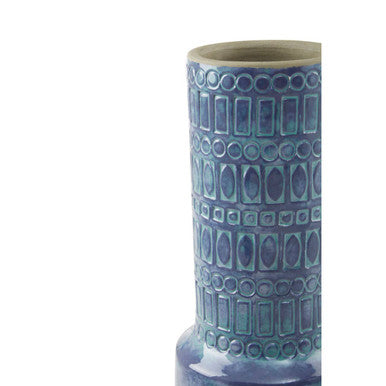 Orsina Ciano Large Earthenware Vase – Speckled Teal Geometric Decor