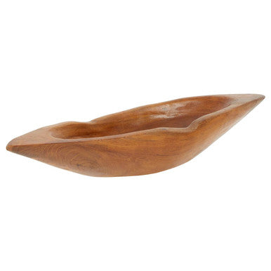 Orsina Surak Medium Teak Wood Boat Dish – Sculptural Table Centerpiece