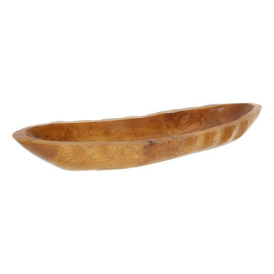 Orsina Surak Large Teak Wood Boat Dish – Sculpted Table Centerpiece