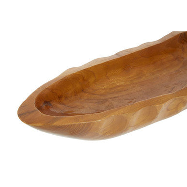Orsina Surak Large Teak Wood Boat Dish – Sculpted Table Centerpiece
