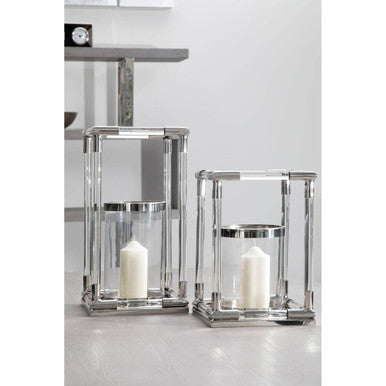 Orsina Lucita Small Silver Candle Holder with Acrylic and Glass