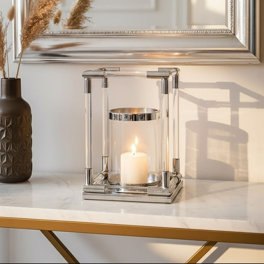 Orsina Lucita Small Silver Candle Holder with Acrylic and Glass