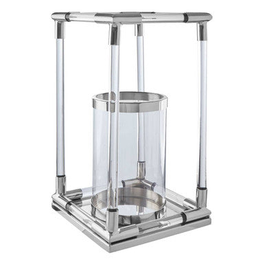Orsina Lucita Large Silver Candle Holder | Modern Acrylic & Steel