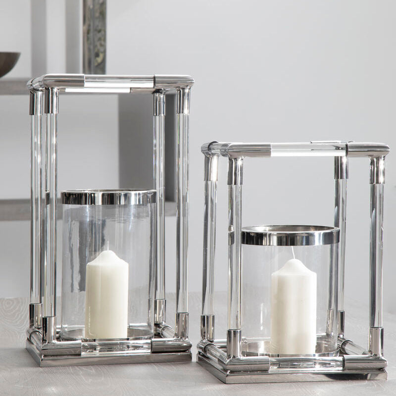 Orsina Lucita Large Silver Candle Holder | Modern Acrylic & Steel