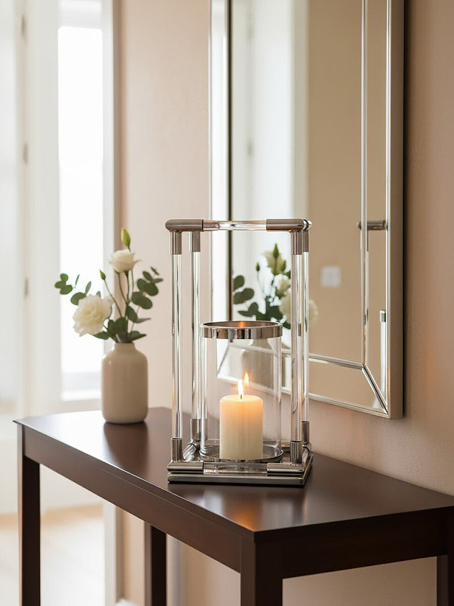 Orsina Lucita Large Silver Candle Holder | Modern Acrylic & Steel