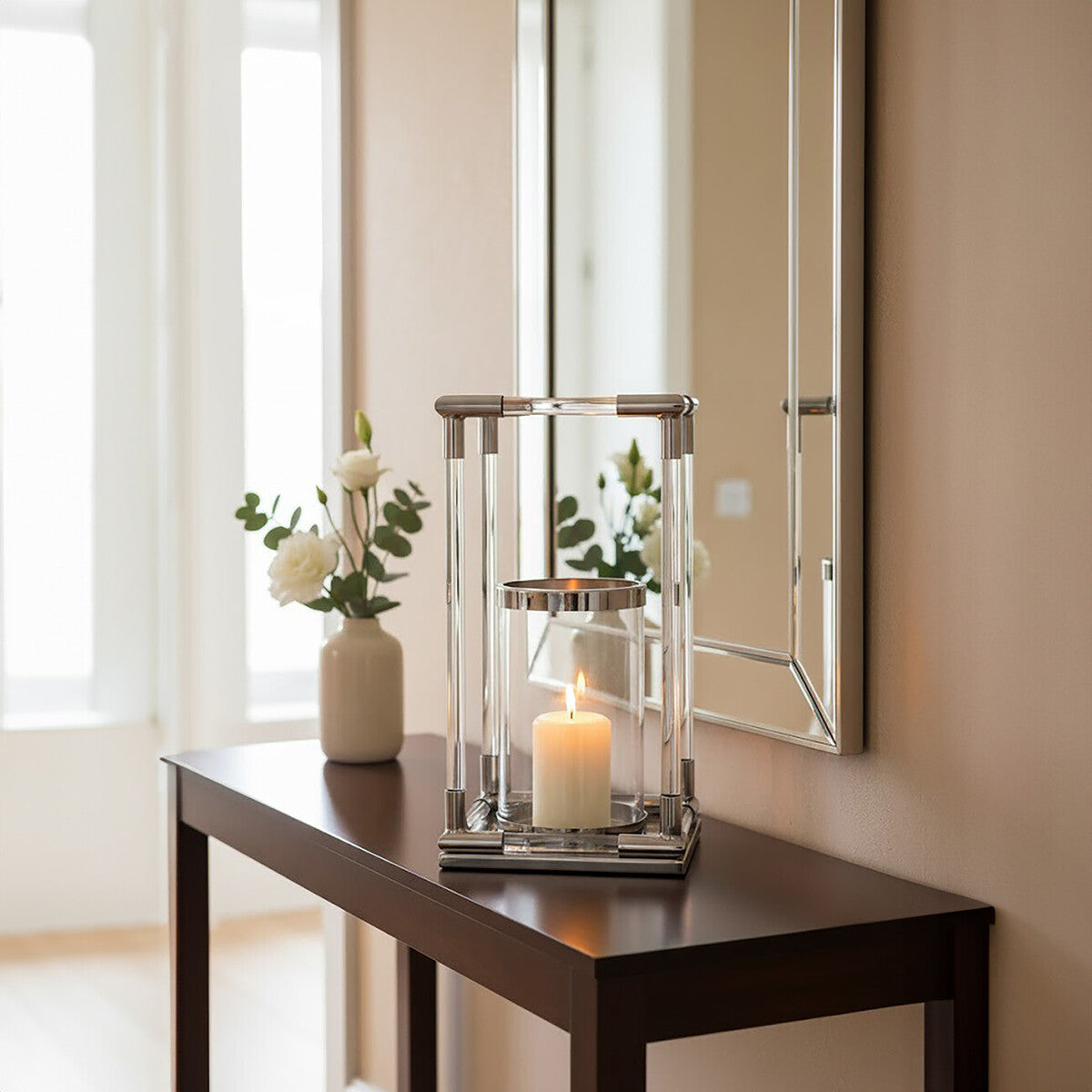 Orsina Lucita Large Silver Candle Holder | Modern Acrylic & Steel