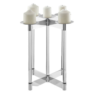 Orsina Lucita Silver Candelabra – 5-Sconce Stainless Steel Centerpiece