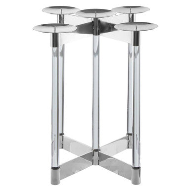 Orsina Lucita Silver Candelabra – 5-Sconce Stainless Steel Centerpiece