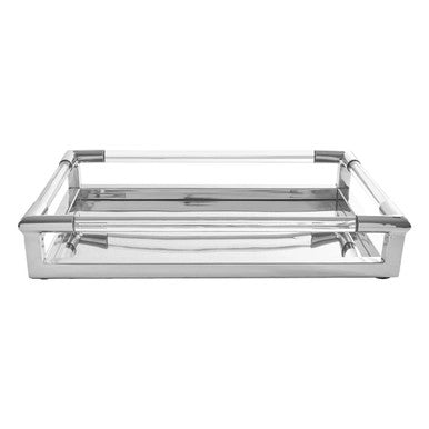 Orsina Lucita Silver Rectangular Tray | Modern Acrylic and Steel Decor