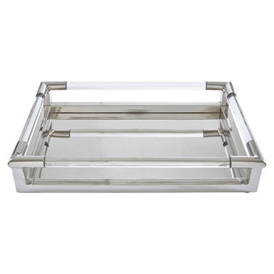 Orsina Lucita Silver Rectangular Tray | Modern Acrylic and Steel Decor