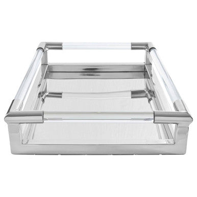 Orsina Lucita Silver Rectangular Tray | Modern Acrylic and Steel Decor
