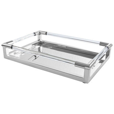 Orsina Lucita Silver Rectangular Tray | Modern Acrylic and Steel Decor